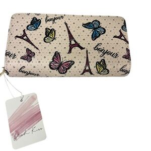 Blush Kiss Glitter Women's Wallet with Eiffel Tower and Bonjour Design